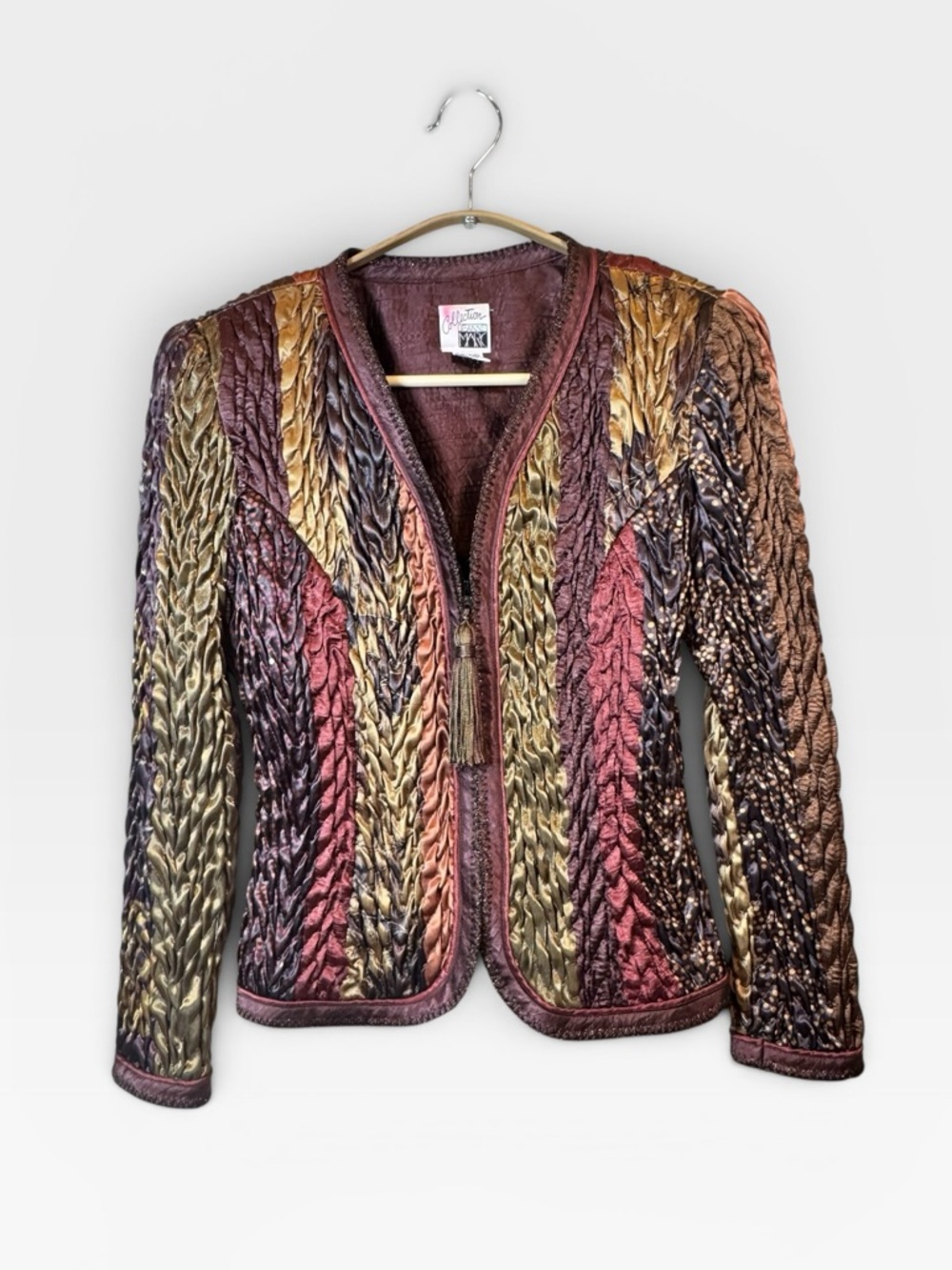 VTG JEANNE MARC Multicolor Art To Wear BOHO Braided Zip Jacket Size XS